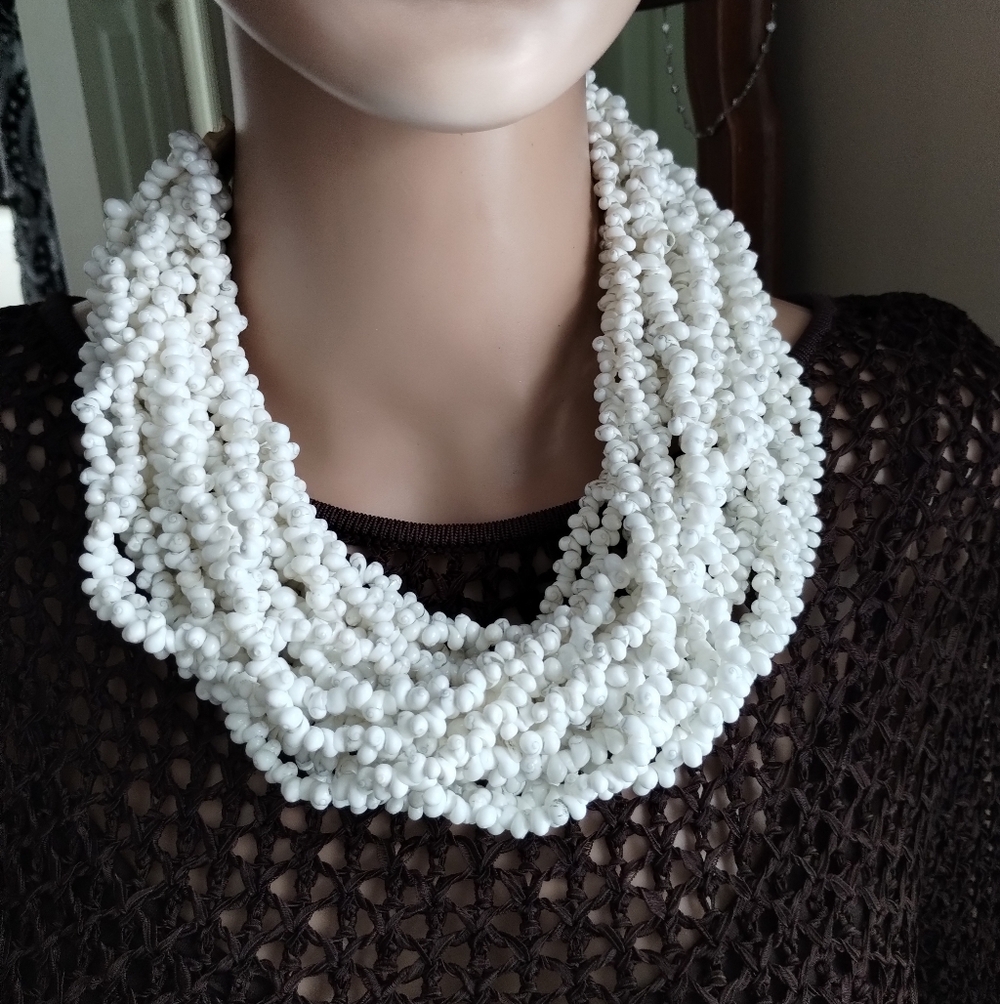 Multi Strand White Seashells Statement Necklace - image 1